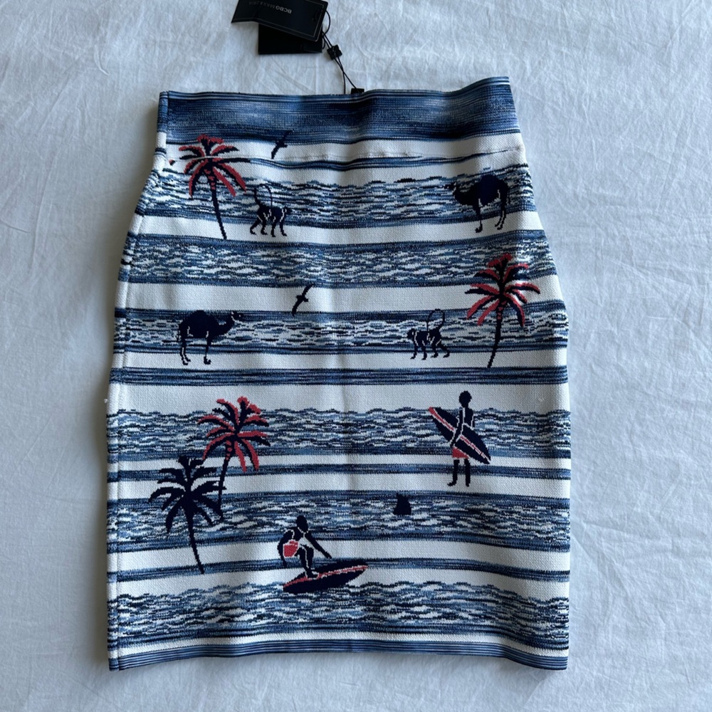 BCBG Maxazria Skirt, White, Blue, and Coral